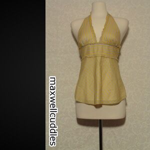 J CREW GOLDEN STRIPE RUFFLE HALTER CAMISOLE TOP NWT 6 100% COTTON TIE BACK OPEN
